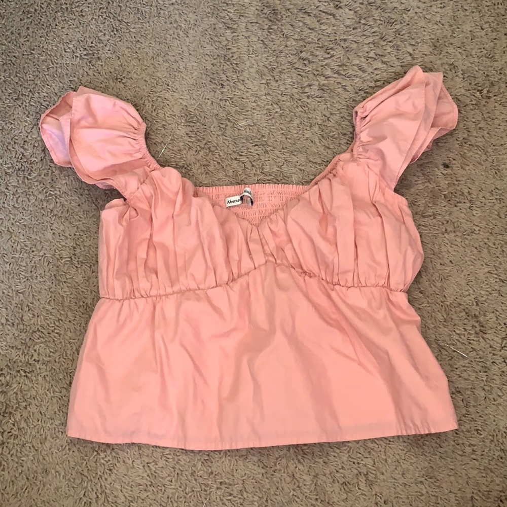 Abercrombie & Fitch Pink Ruffled Sleeve Crop Top